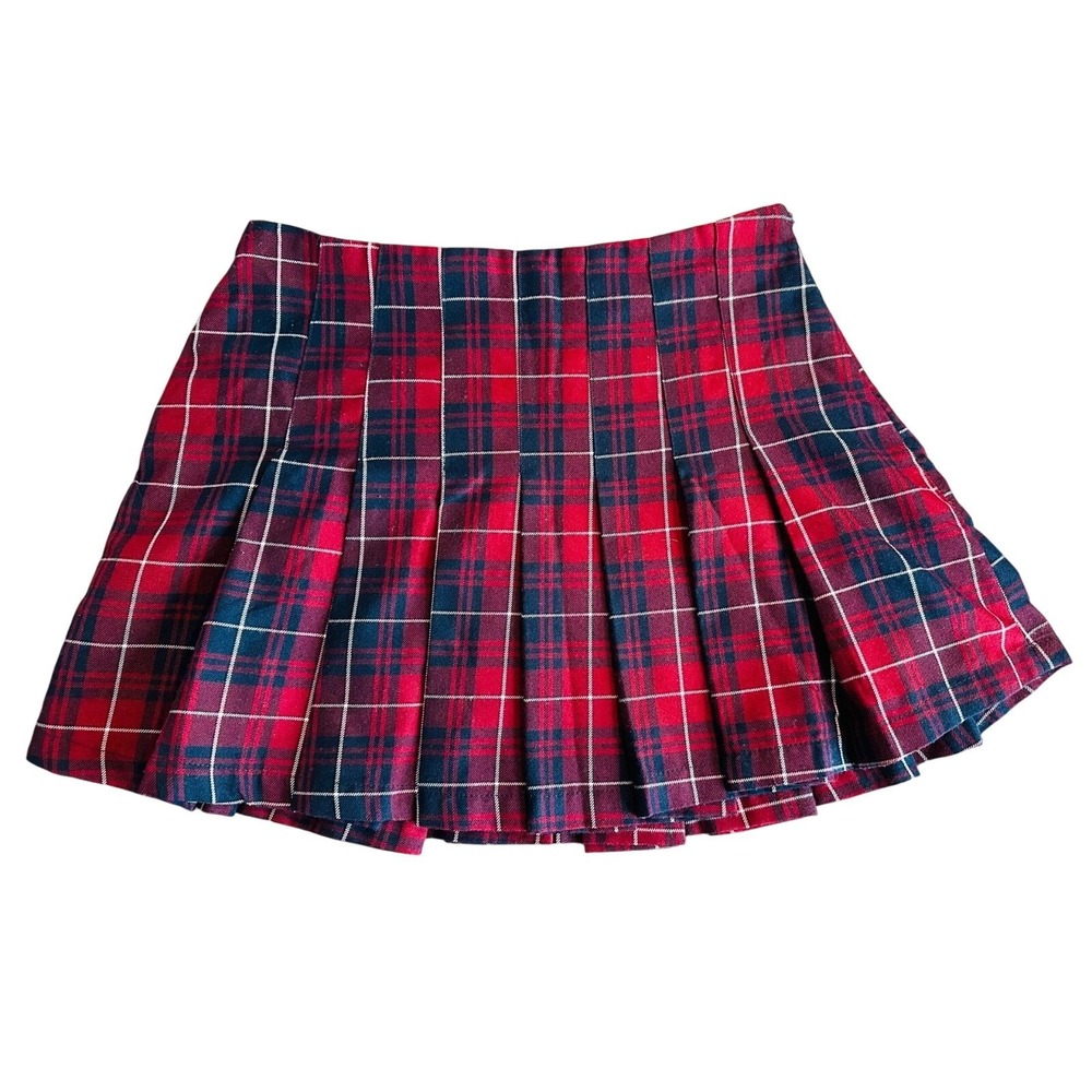 Vintage XXi Plaid Pleated Mini Skirt Junior's Small 1990's Red & Navy Micro Mini